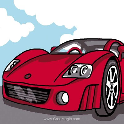 Kit canevas avec fils voiture de sport rouge - Luc Création