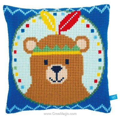 Coussin mon ours chef indien au point de croix Vervaco