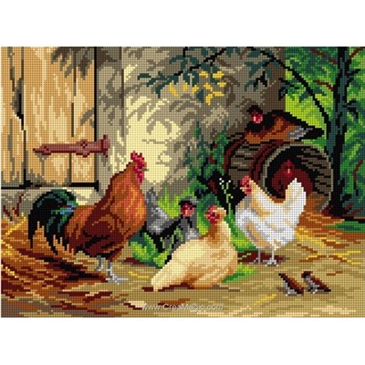 Canevas Animaux de ferme - Canevas Chickens in front of the Stable - d'après Carl Jutz the Elder - Orchidea