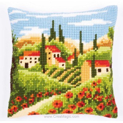 Coussin village de campagne au point de croix - Vervaco