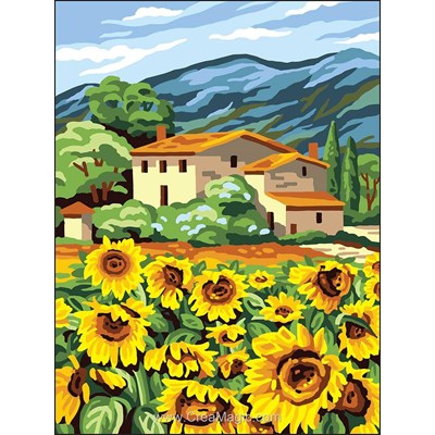 Canevas la maison au champ de tournesol de Collection d'art