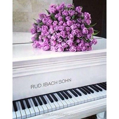 Kit broderie diamant roses sur le piano blanc - Collection d'art