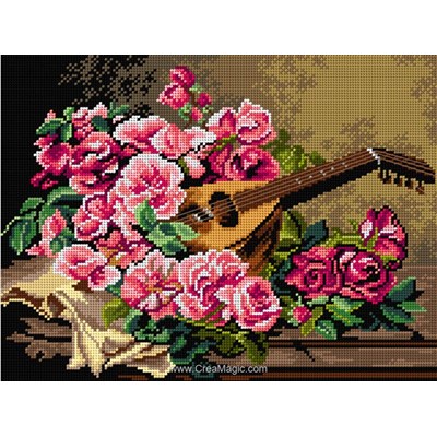 Canevas Fleurs et plantes - Canevas after Georges Jeannin - Still Life with Roses and Mandolin - Orchidea