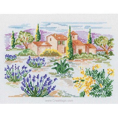 Kit Marie Coeur à broder au point croix paysage de la provence