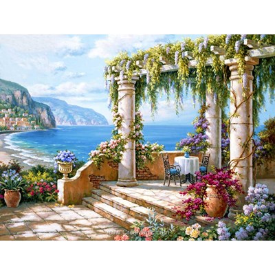 Kit broderie diamant Diamond Painting terrasse au bord de mer