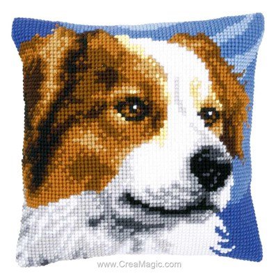 Kit coussin Vervaco portait de chien bleu au point de croix