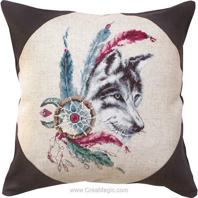 Coussin l'esprit du loup au point compté - Luca-S LPB143