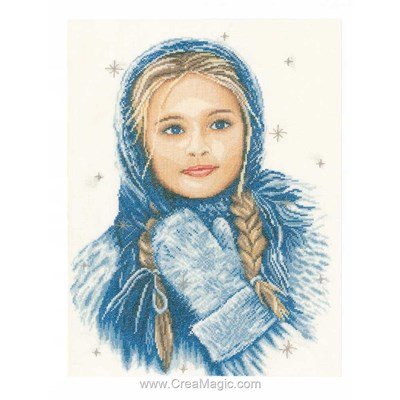 Kit tableau Lanarte point de croix fille au châle bleu en hiver