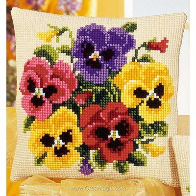 Kit coussin pensées multi colore de Vervaco au point de croix