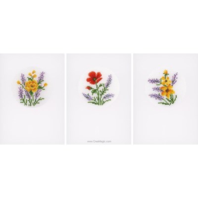 Kit carte Vervaco à broder fleurs et lavandes - lot de 3