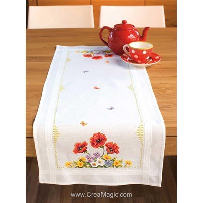 Kit chemin de table imprimé champêtre en broderie traditionnelle Vervaco