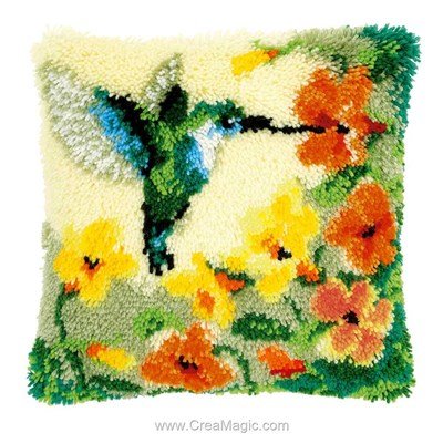 Kit coussin point noué pivert et fleurs de Vervaco