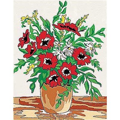 Canevas enfant en kit vase de terre fleuri - Margot