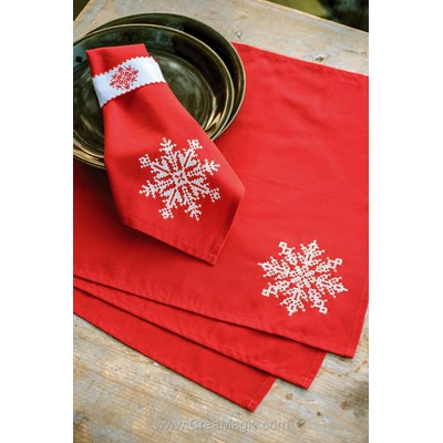 Serviette Broderie Traditionnelle snowcrystal et ronds de serviettes - lot de 4 - Vervaco
