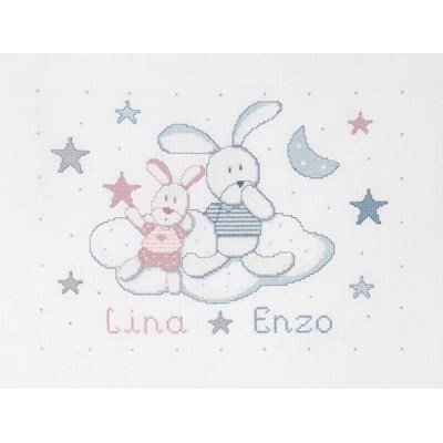 Les petits lapins sur le nuage broderie bébé naissance - DMC