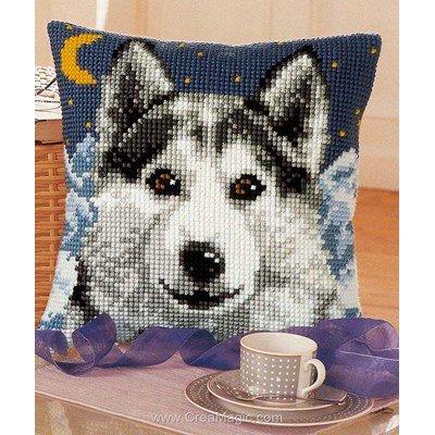 Coussin au point de croix husky au clair de lune de Vervaco