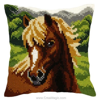 Kit coussin point de croix Orchidea le cheval crinière de feu