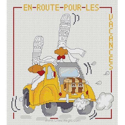 Tableau point de croix en route pour les vacances - toile lin - Anagram