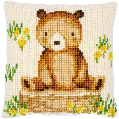 Kit coussin Vervaco au point de croix le petit ourson et fleurs