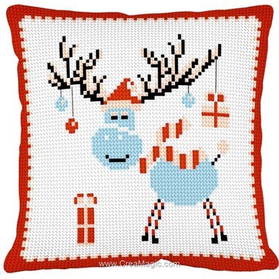 Coussin au demi point cerf sapin de noel - SEG