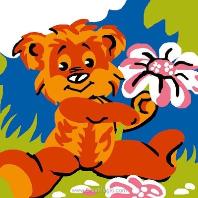 Canevas kit enfant complet Luc Création ours offre une fleur