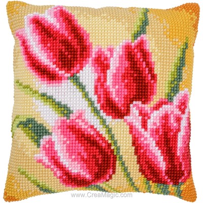 Coussins Fleurs et plantes au point de croix - Les 4 tulipes du soleil - Vervaco