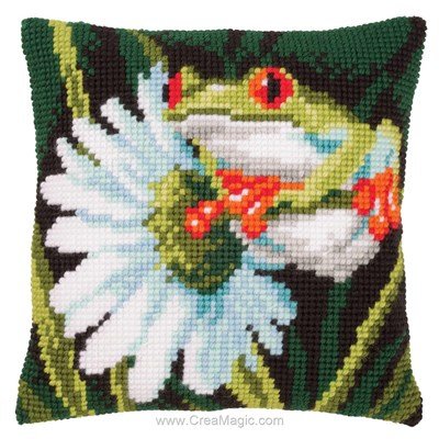 Coussin Vervaco grenouille et la marguerite au point de croix