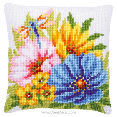 Coussin au point de croix Vervaco fleurs colorées