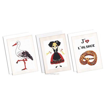 Kit carte à broder lot de 3 cartes souvenir d'alsace de Marie Coeur