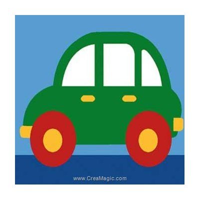 Voiture verte kit canevas a broder pour enfants - SEG