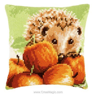 Coussin hérisson et pommes au point de croix - Vervaco