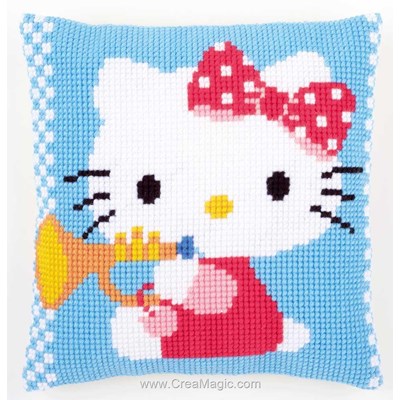 Kit coussin Vervaco au point de croix hello kitty et la trompette