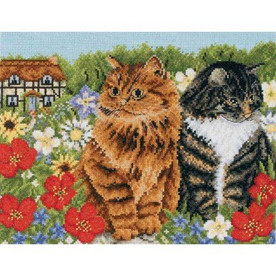 Broderie point de croix deux chats dans les fleurs - DMC