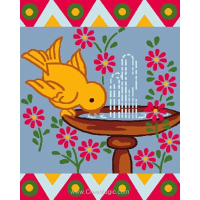 Kit canevas Luc Création pour enfants l'oiseau à la fontaine