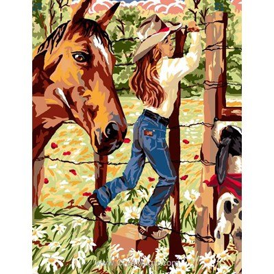 Canevas Luc Création cowgirl et le cheval
