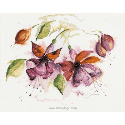 Modèle Lanarte au point de croix fuchsia in watercolour sur etamine