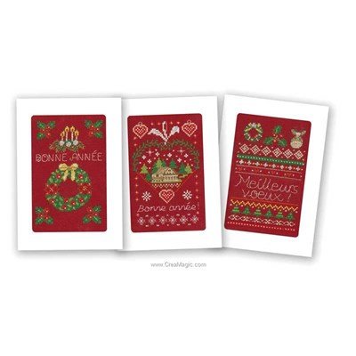 Kit carte à broder lot de 3 cartes bonne année - Marie Coeur