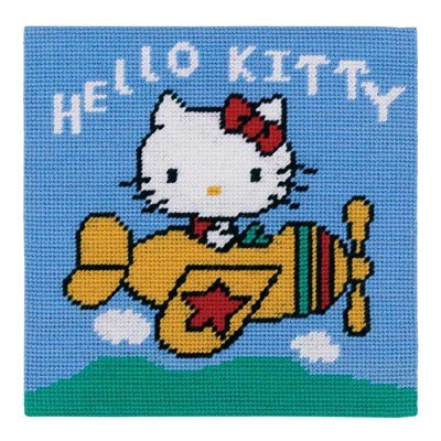 Kit tapisserie+e493 hello kitty - kitty en avion canevas kit enfant complet - DMC