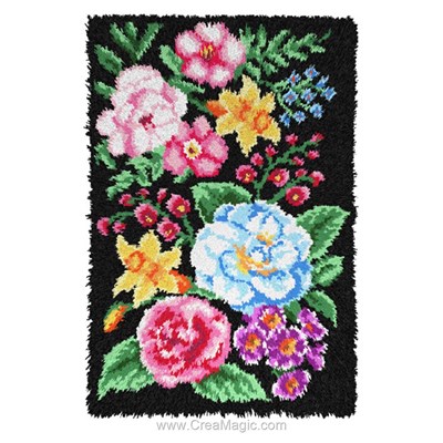 Loquet de fleurs et crochet tapis Kits bricolage travail inachevé crochet  tapis fil coussin tapis fleur broderie tapis décor 14 pouces