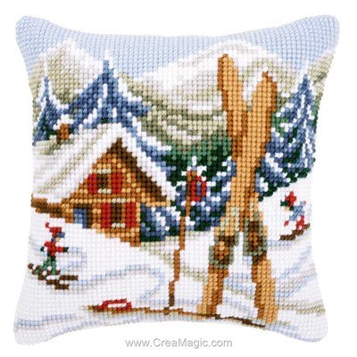 Coussin le ski au chalet au point de croix - Vervaco