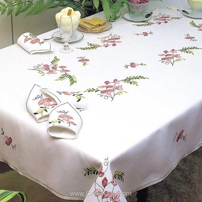 Serviette de table imprimée ramage en broderie traditionnelle - Margot Broderie