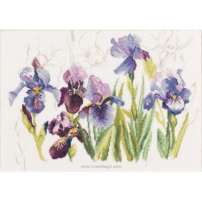Kit au point de croix compté tripych blue flowers - irisses sur etamine de Lanarte