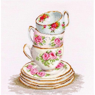 Kit broderie point de croix Luca-S délicates tasses en porcelaine