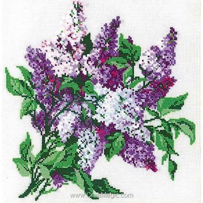 Tableau broderie point de croix RIOLIS branches de lila violet et rose