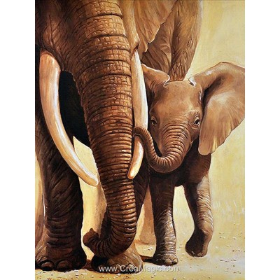 Kit broderie diamant elephant of the mother - Diamond Painting