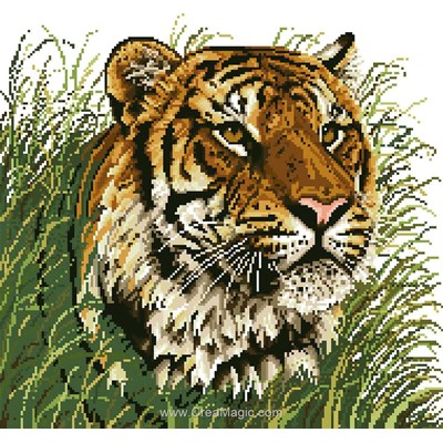 Kit broderie diamant tigre dans l'herbe - Diamond Painting