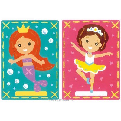 Danseuse et sirène - lot de 2 carte à broder enfants - Vervaco