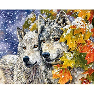 Kit broderie diamant wolves near the tree de Diamond Painting