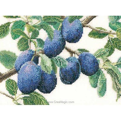 Branche de prunes sur lin broderie au point compté - Thea Gouverneur