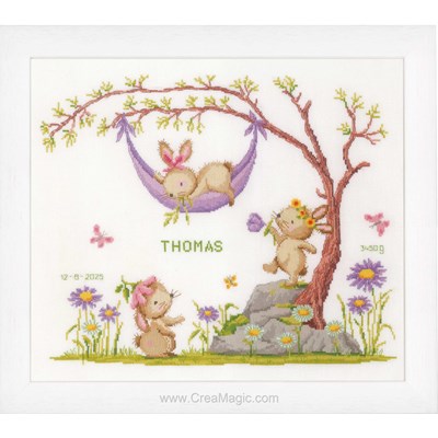 Broderie Naissance - Lapins dans le jardin - Vervaco